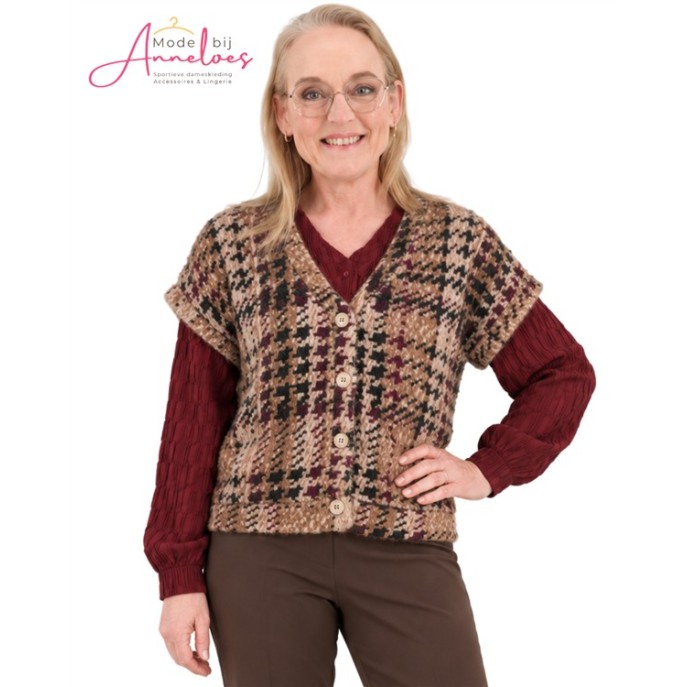 Enjoy Gilet Geruit 3638_252 Port/wijnrood